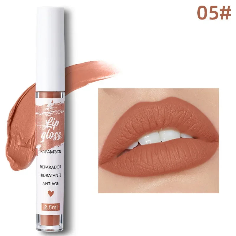 Rose Red Matte Liquid Lipstick Makeup Lip Glaze Moisturizing Waterproof Durable Lip Mud Non-Stick Cup Lip Gloss Makeup Korean