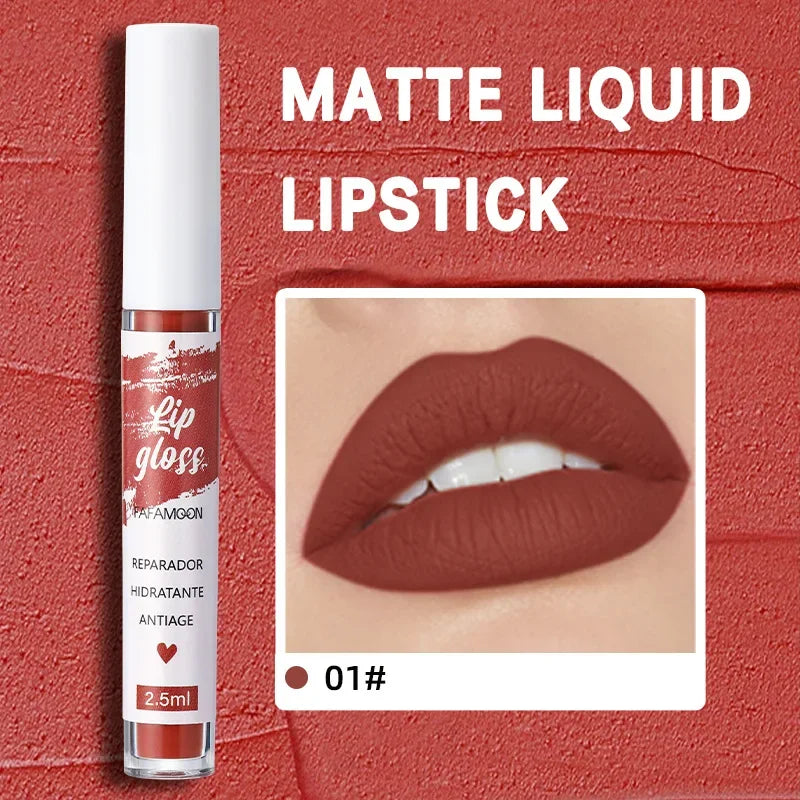 Rose Red Matte Liquid Lipstick Makeup Lip Glaze Moisturizing Waterproof Durable Lip Mud Non-Stick Cup Lip Gloss Makeup Korean