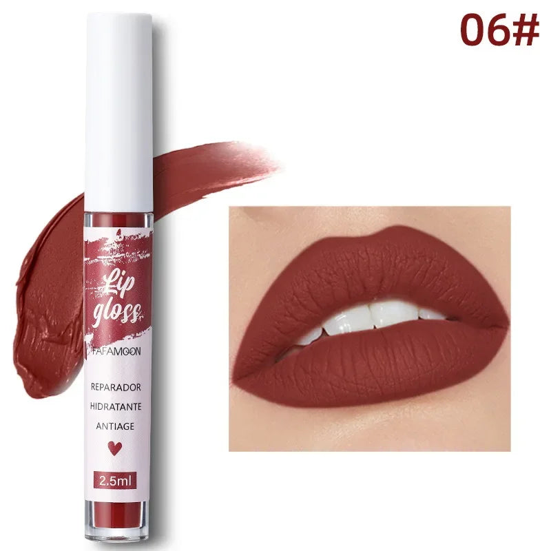 Rose Red Matte Liquid Lipstick Makeup Lip Glaze Moisturizing Waterproof Durable Lip Mud Non-Stick Cup Lip Gloss Makeup Korean