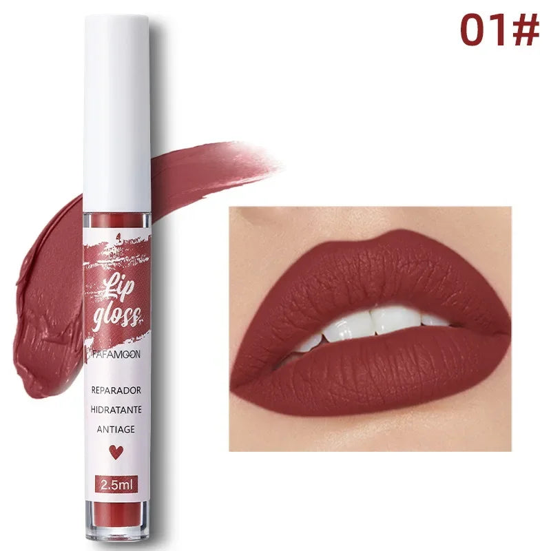 Rose Red Matte Liquid Lipstick Makeup Lip Glaze Moisturizing Waterproof Durable Lip Mud Non-Stick Cup Lip Gloss Makeup Korean
